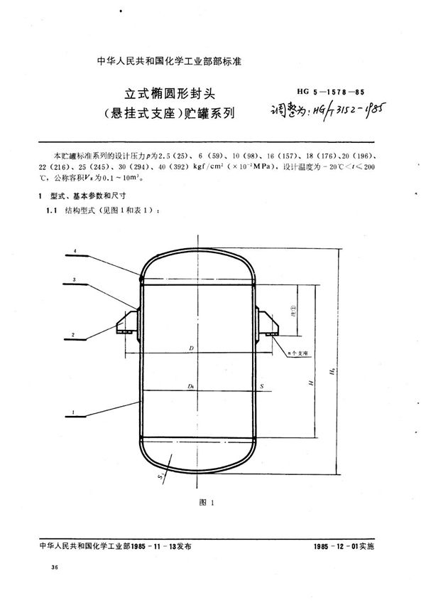 立式椭圆形封头（悬挂式支座）贮罐系列 (HG/T 3152-1985)