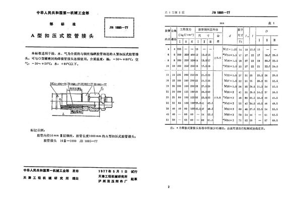 扣压式胶管接头(a型) (JB 1885-1977)