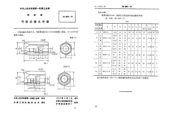 可拆式接头外套 (JB 1897-1977)