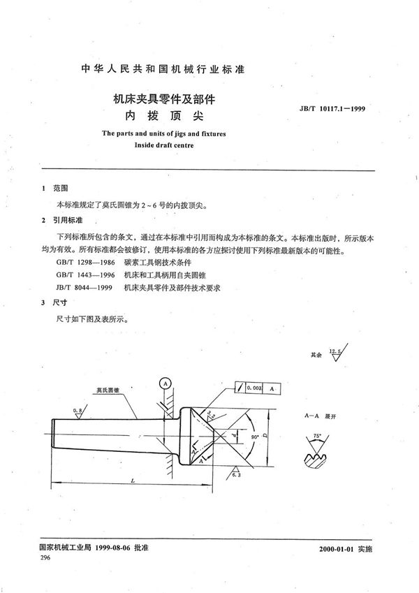 机床夹具零件及部件 内拨顶尖 (JB/T 10117.1-1999）