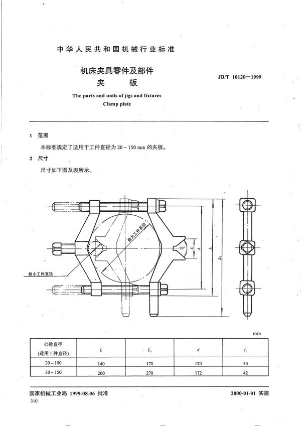 机床夹具零件及部件 夹板 (JB/T 10120-1999）