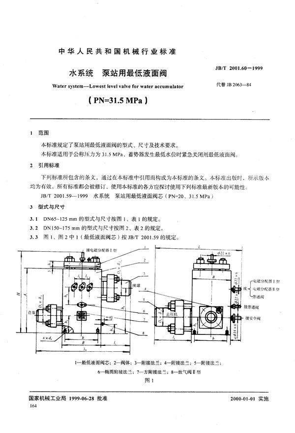 水系统 泵站用最低液面阀(PN=31.5MPa) (JB/T 2001.60-1999）