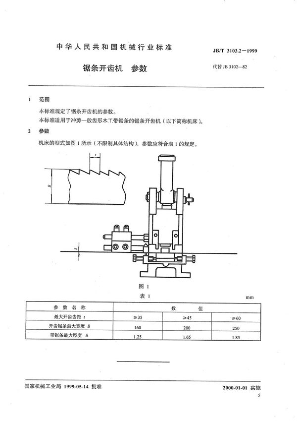 锯条开齿机  参数 (JB/T 3103.2-1999）