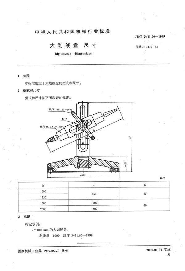 大划线盘 尺寸 (JB/T 3411.66-1999）