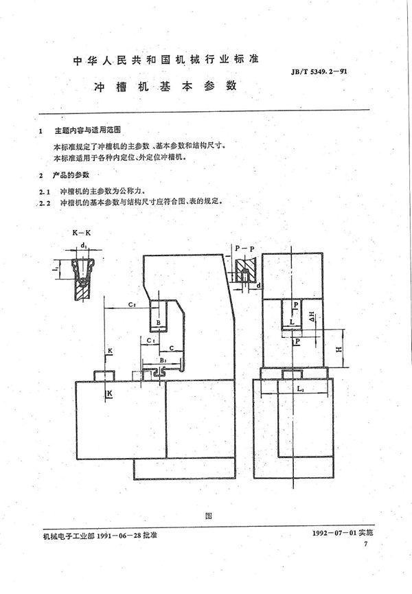 冲槽机基本参数 (JB/T 5349.2-1991）