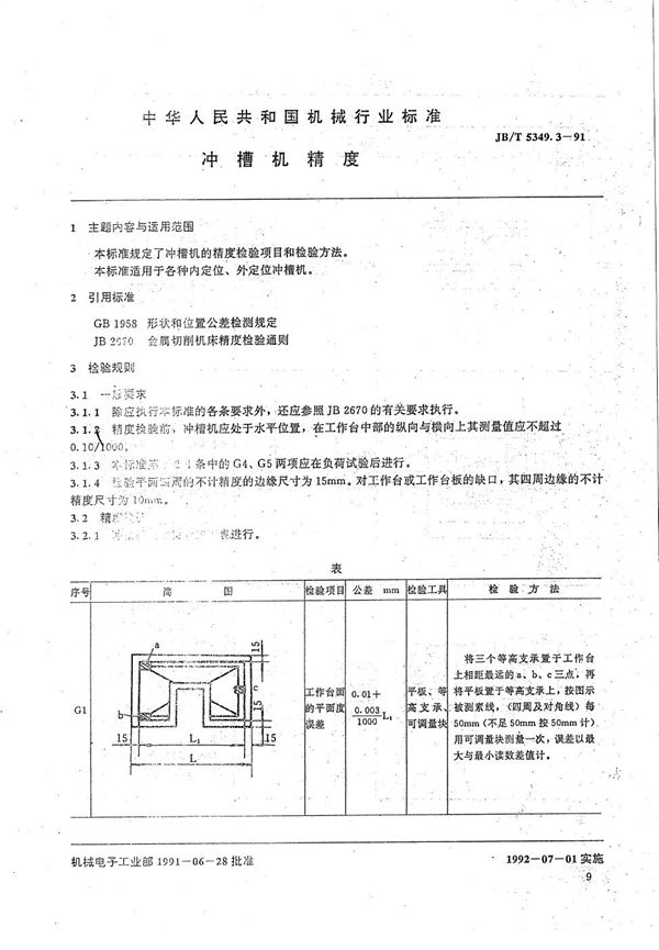 冲槽机精度 (JB/T 5349.3-1991）