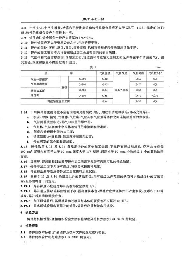 容积式压缩机用灰铸铁件技术条件 (JB/T 6431-1992）