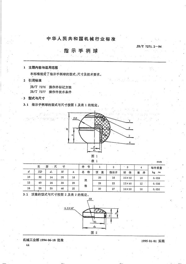 指示手柄球 (JB/T 7271.2-1994）