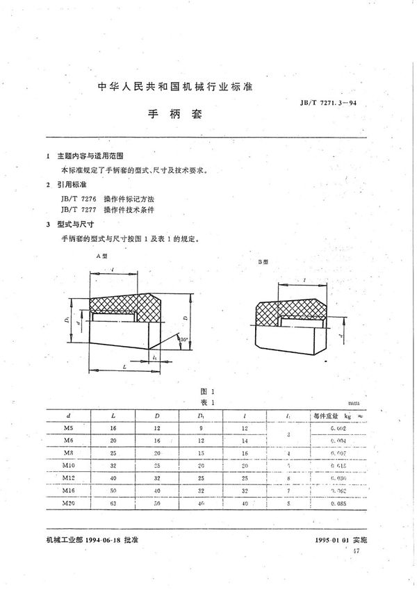 手柄套 (JB/T 7271.3-1994）