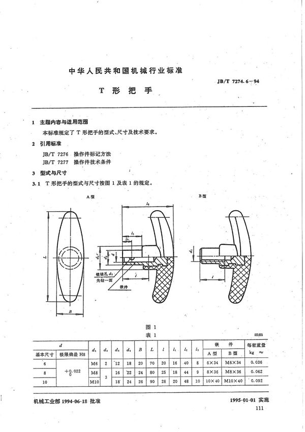 T形把手 (JB/T 7274.6-1994）