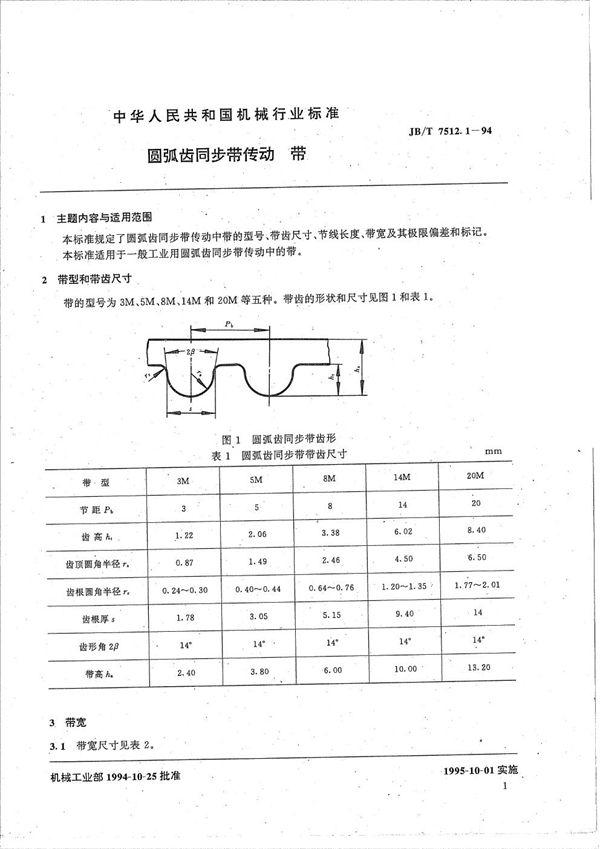 圆弧齿同步带传动  带 (JB/T 7512.1-1994）