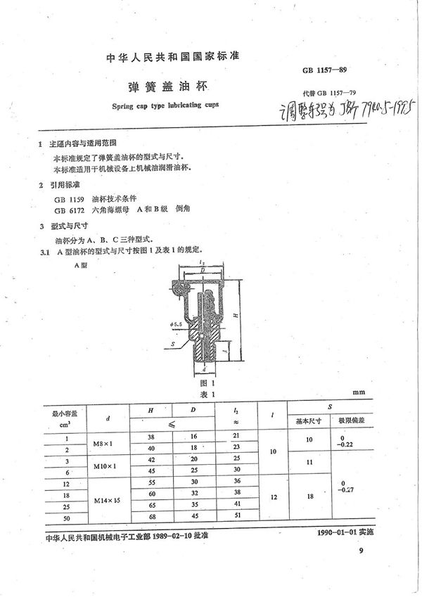 弹簧盖油杯 (JB/T 7940.5-1995）