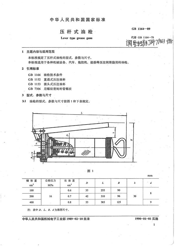 压杆式油枪 (JB/T 7942.1-1995）