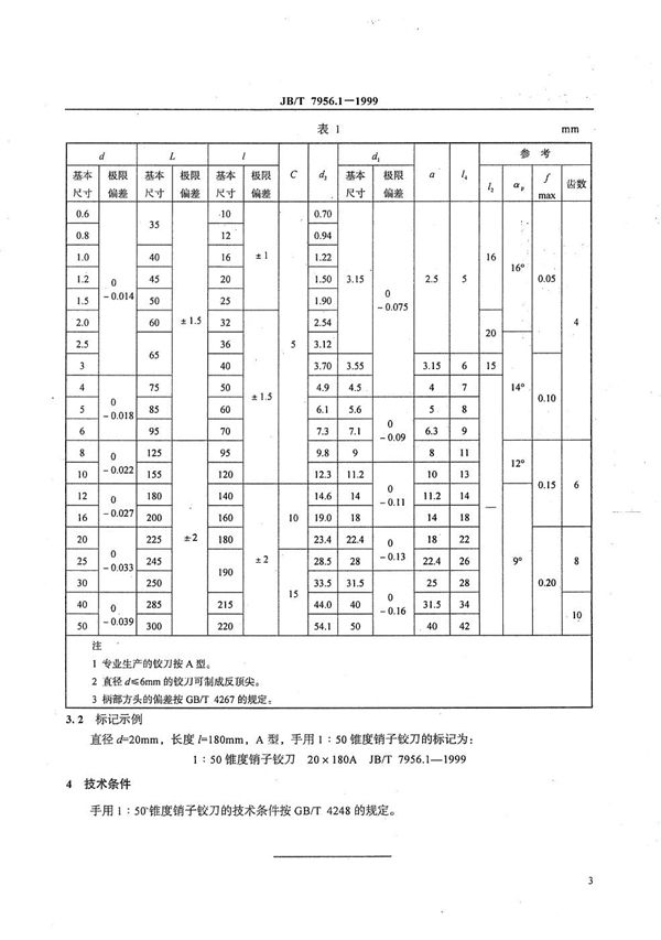 1：50锥度销子铰刀 第1部分：手用铰刀 (JB/T 7956.1-1999）