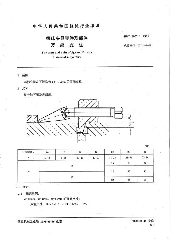 机床夹具零件及部件 万能支柱 (JB/T 8027.2-1999）