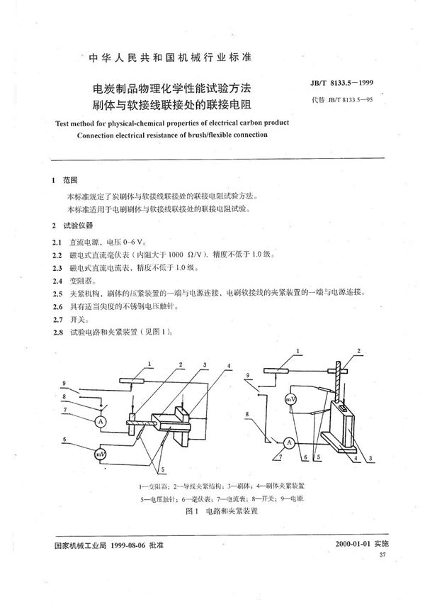 电碳制品物理化学性能试验方法  刷体与软接线联接处的联接电阻 (JB/T 8133.5-1999）