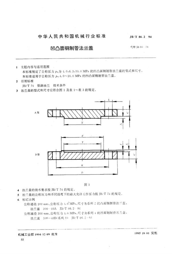 凹凸面钢制管法兰盖 (JB/T 86.2-1994）