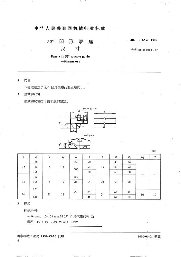 55°凹形表座 尺寸 (JB/T 9162.4-1999）