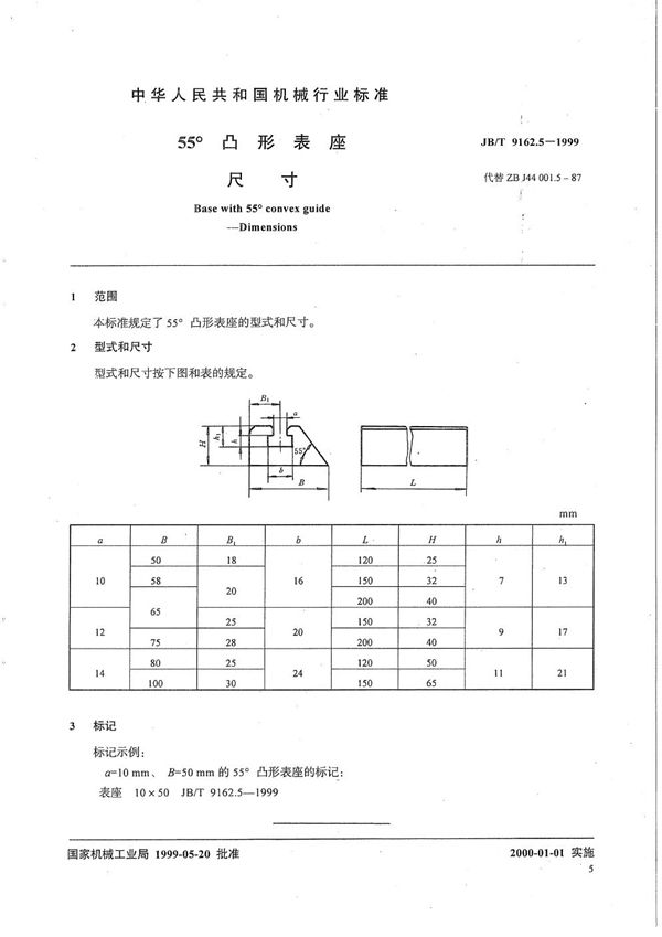 55°凸形表座 尺寸 (JB/T 9162.5-1999）