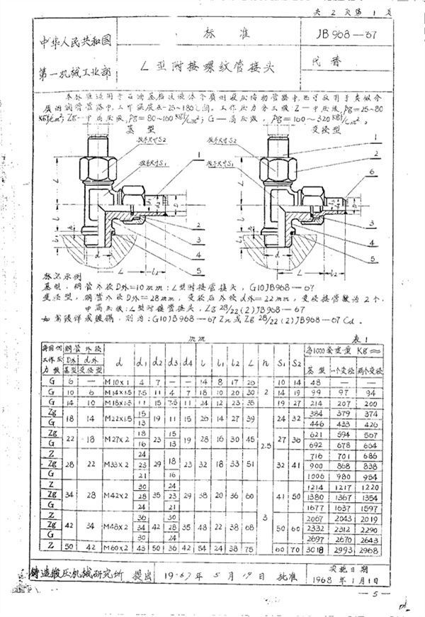 L型附接螺纹管接头 (JB/T 968-1967)