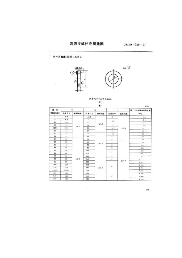 高强度螺栓专用垫圈 (JB/ZQ 4080-1997)