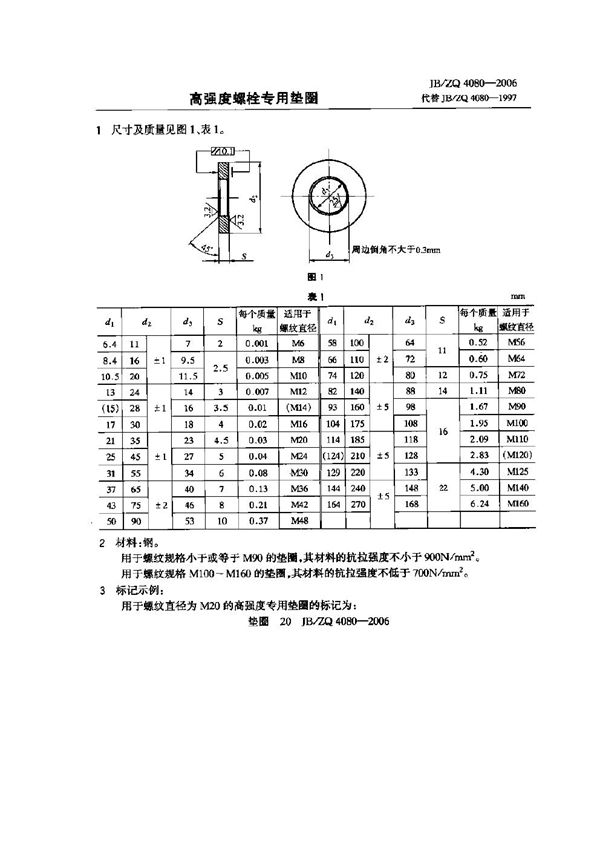 高强度螺栓专用垫圈 (JB/ZQ 4080-2006)