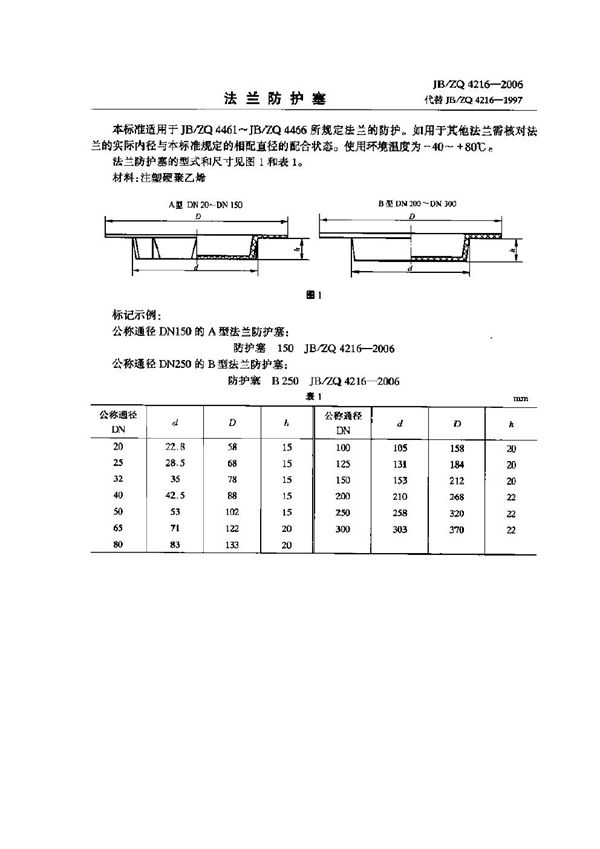 法兰防护塞 (JB/ZQ 4216-2006)