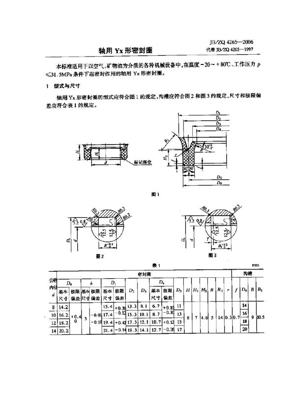 轴用Yx形密封圈 (JB/ZQ 4265-2006)