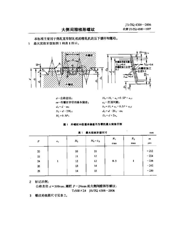 大侧间隙梯形螺纹 (JB/ZQ 4308-2006)