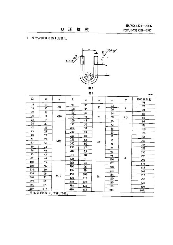 U形螺栓 (JB/ZQ 4321-2006)