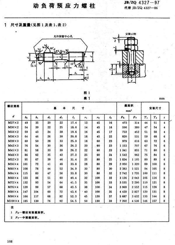 动负荷预应力螺柱 (JB/ZQ 4327-1997)