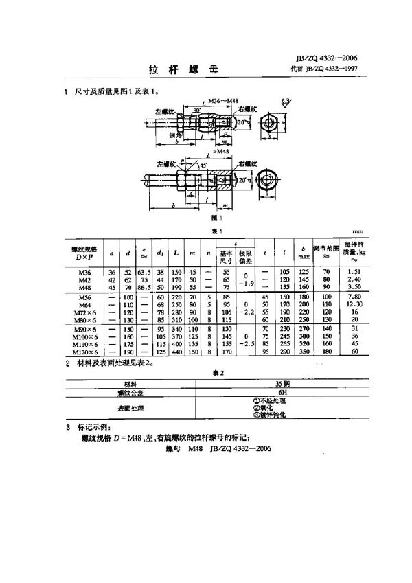 拉杆螺母 (JB/ZQ 4332-2006)