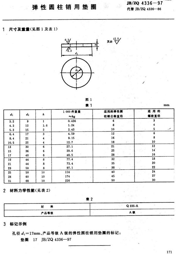 弹性圆柱销用垫圈 (JB/ZQ 4336-1997)