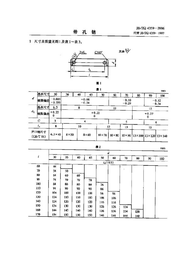 带孔销 (JB/ZQ 4359-2006)