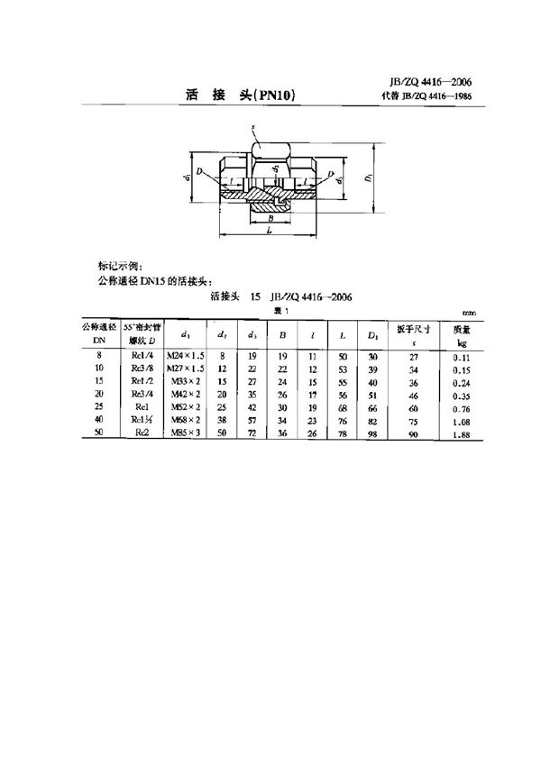 活接头(PN10) (JB/ZQ 4416-2006)