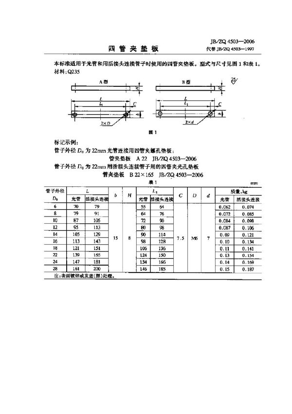 四管夹垫板 (JB/ZQ 4503-2006)