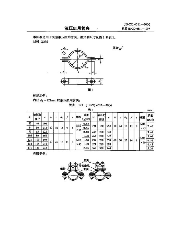 液压缸用管夹 (JB/ZQ 4511-2006)