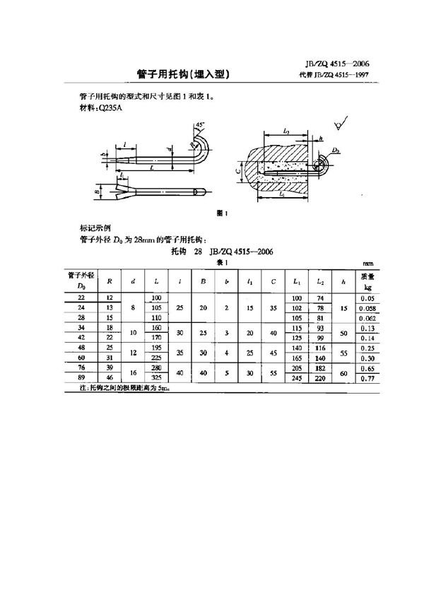 管子用托钩(埋入型) (JB/ZQ 4515-2006)