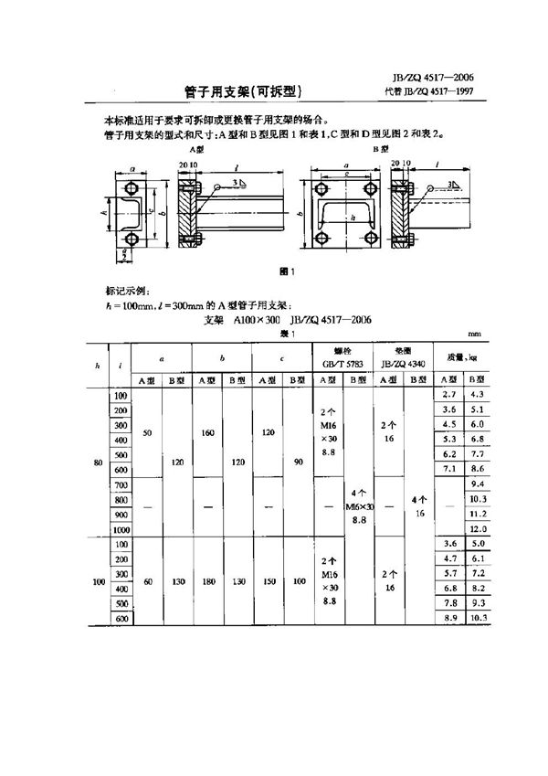 管子用支架(可拆型) (JB/ZQ 4517-2006)