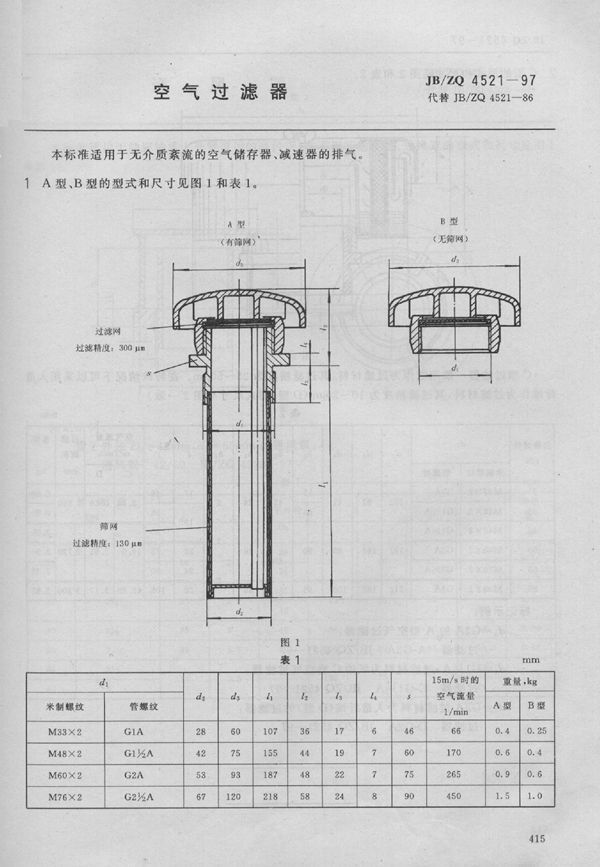 空气过滤器 (JB/ZQ 4521-1997)