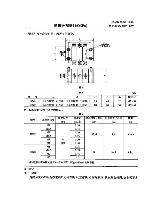 递进分配器(16MPa) (JB/ZQ 4550-2006)