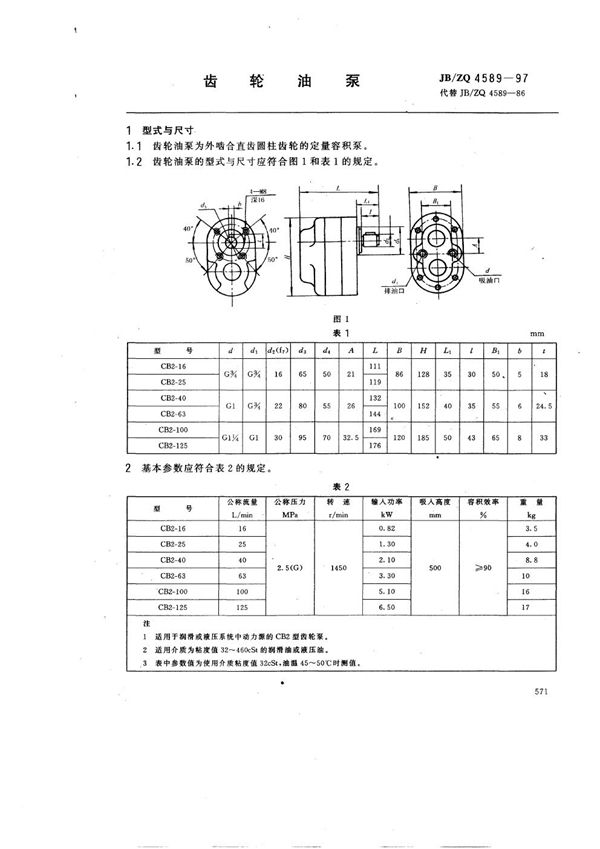 齿轮油泵 (JB/ZQ 4589-1997)