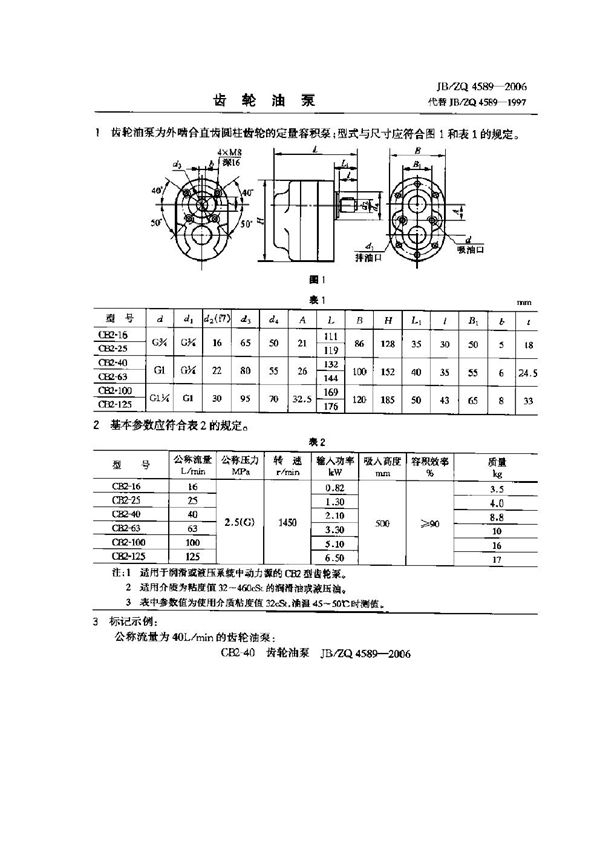 齿轮油泵 (JB/ZQ 4589-2006)