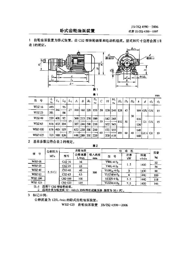 卧式齿轮油泵装置 (JB/ZQ 4590-2006)