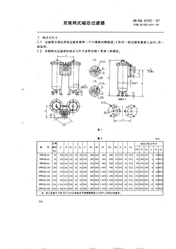 双筒网式磁芯过滤器 (JB/ZQ 4592-1997)