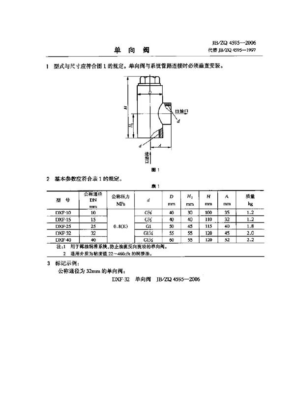 单向阀 (JB/ZQ 4595-2006)