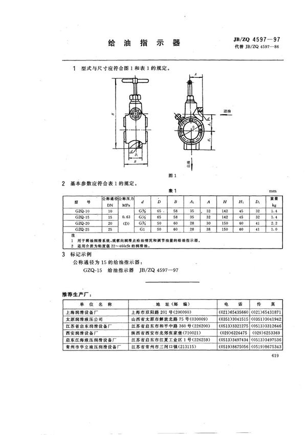 给油指示器 (JB/ZQ 4597-1997)