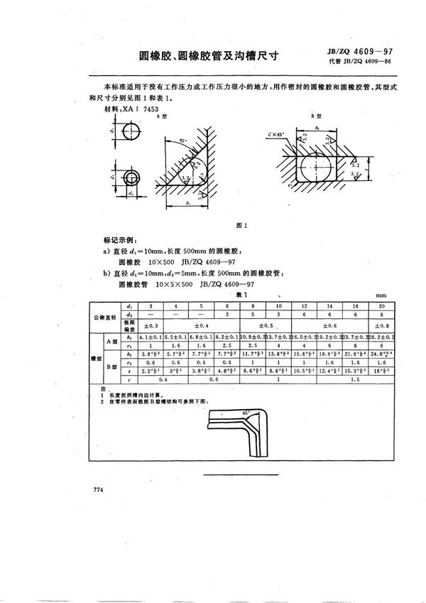 圆橡胶、圆橡胶管及沟槽尺寸 (JB/ZQ 4609-1997)