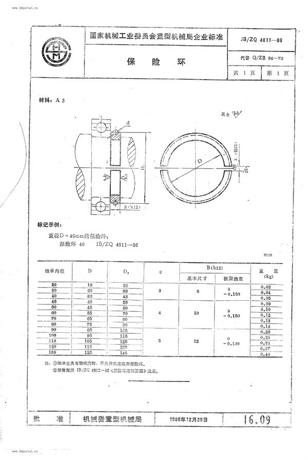 保险环 (JB/ZQ 4611-1986)