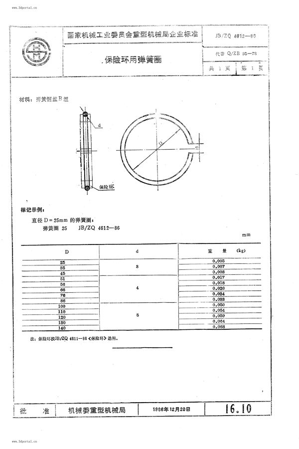 保险环用弹簧圈 (JB/ZQ 4612-1986)